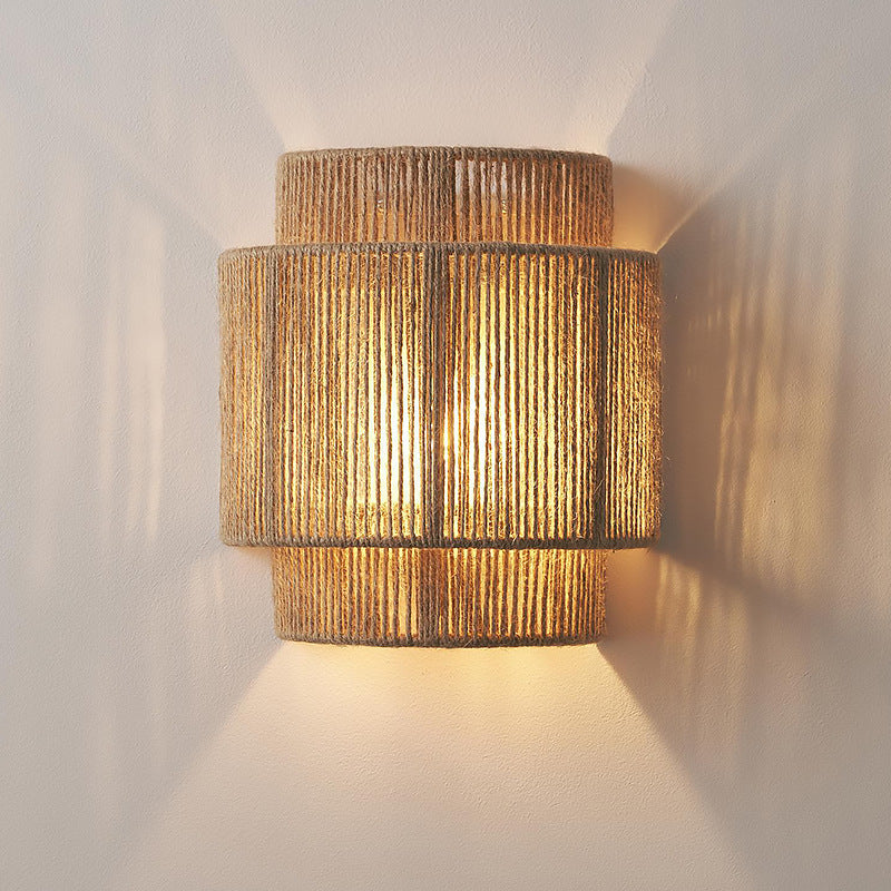 HempLume Bohemian Vintage Rattan Hemp Rope LED Wall Lamp