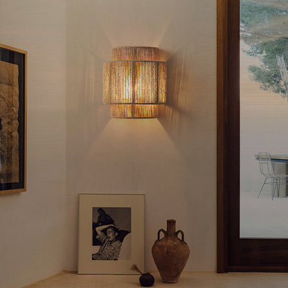 HempLume Bohemian Vintage Rattan Hemp Rope LED Wall Lamp
