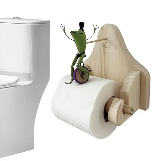HoppyRoll Playful Frog Toilet Roll Holder Wooden Bathroom Decor