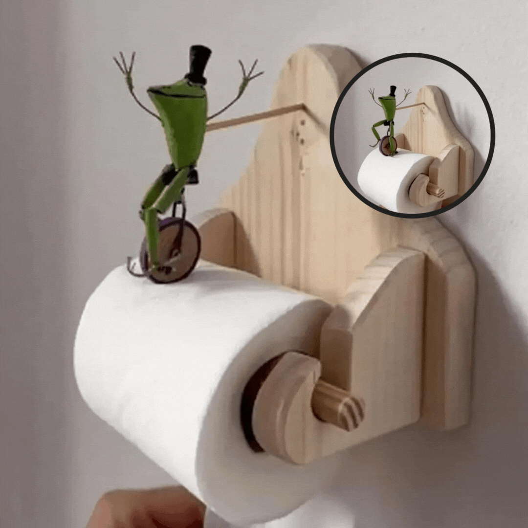 HoppyRoll Playful Frog Toilet Roll Holder Wooden Bathroom Decor