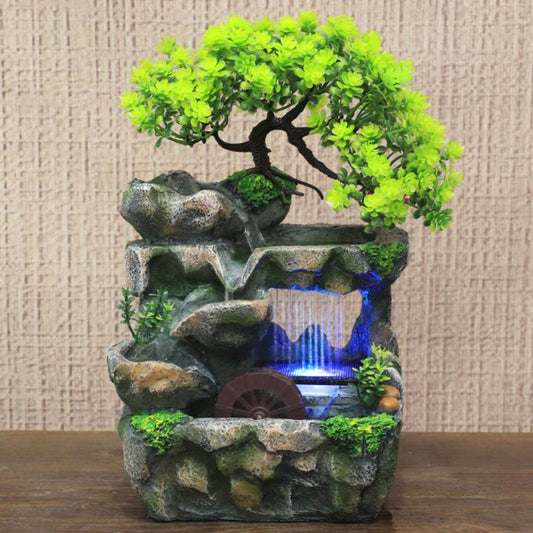 Indoor LED Water Fountain Bonsai Tabletop Waterfall Fountain Decorative Zen Relaxation Home Decor