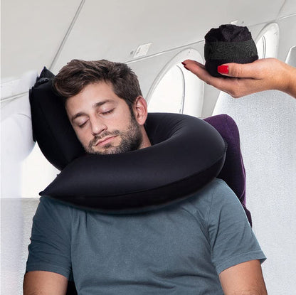 Inflatable Ergonomic Travel Neck Pillow Adjustable Air Neck Support Pillow for Airplane Car Travel