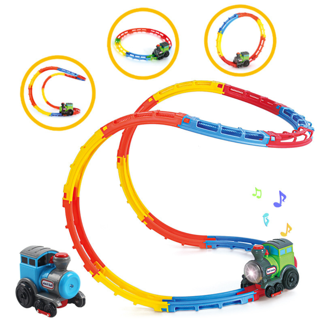 Interactive Toy Train Set with Lights Sounds and Flexible Track Building System