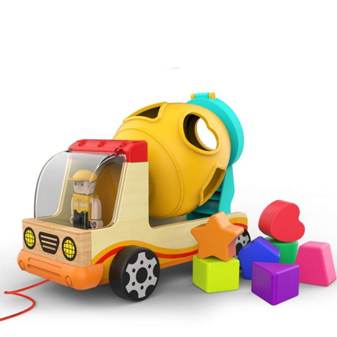 Kids Shape Sorting Dump Truck Toy with Spinning Mixer and Educational Learning Blocks