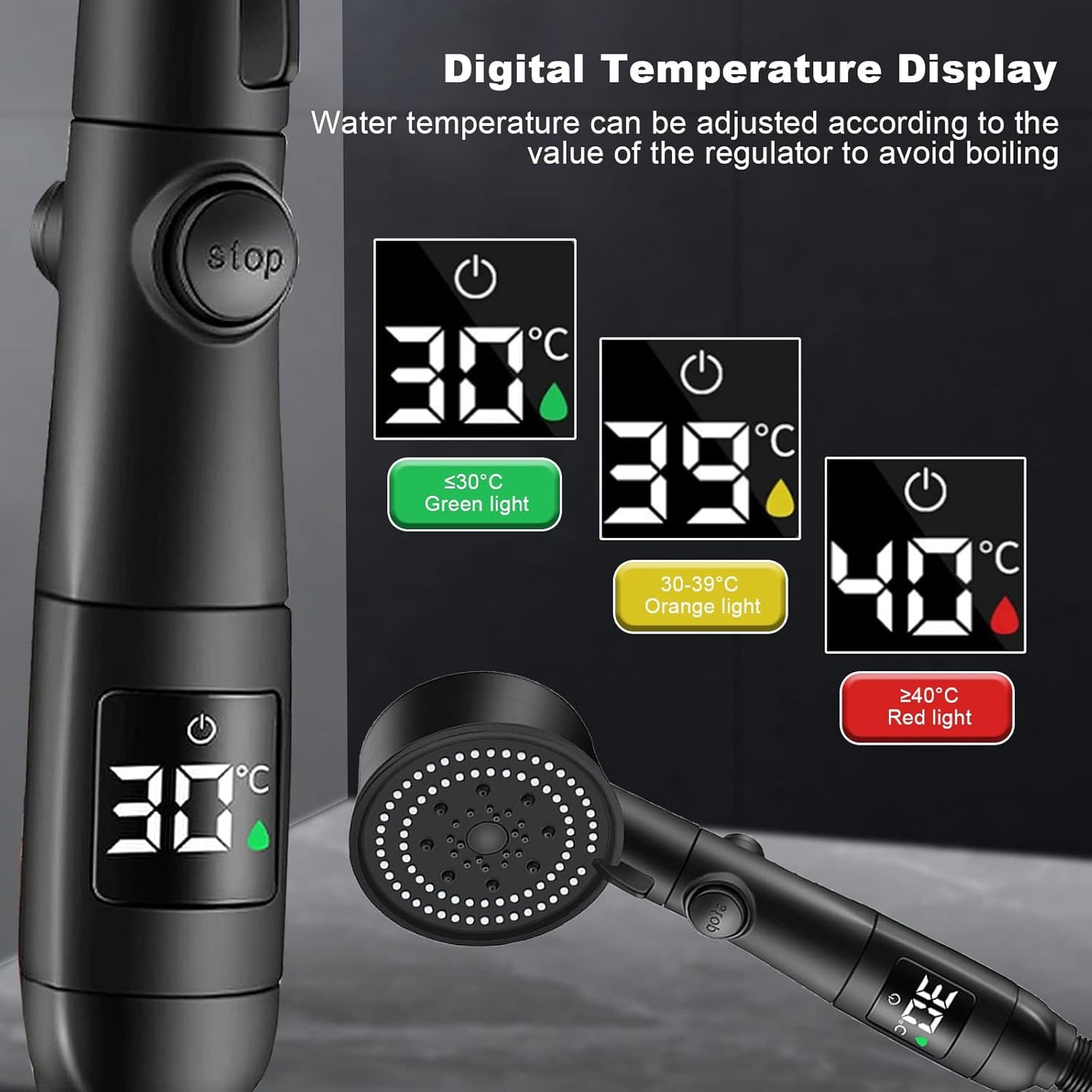 LCD Shower Head with Temperature Display High Pressure Adjustable Spray Modes