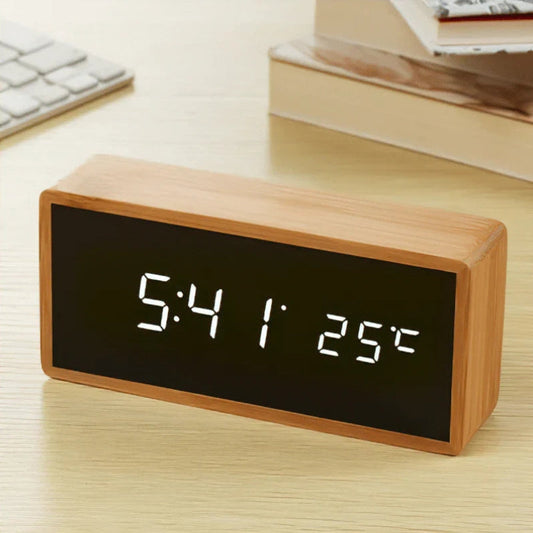 LED Digital Alarm Clock Mirror Display Temperature and Date Modern Desk Clock