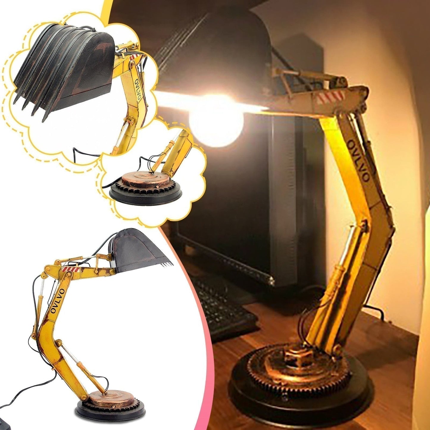 LED Excavator Table Lamp Industrial Construction Design Desk Light
