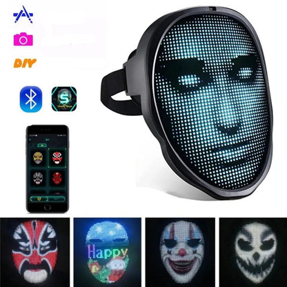 LED Face Mask for Halloween – Changing Face Light Mask, Rechargeable Party & Festival Accessory