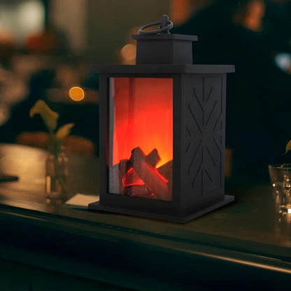 LED Flame Lantern Night Light Fireplace Effect Decorative Ambient Lamp