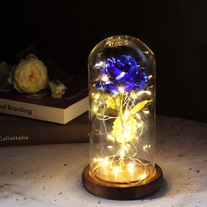 LED Rose Table Lamp Glass Dome Dual Power Decorative Light