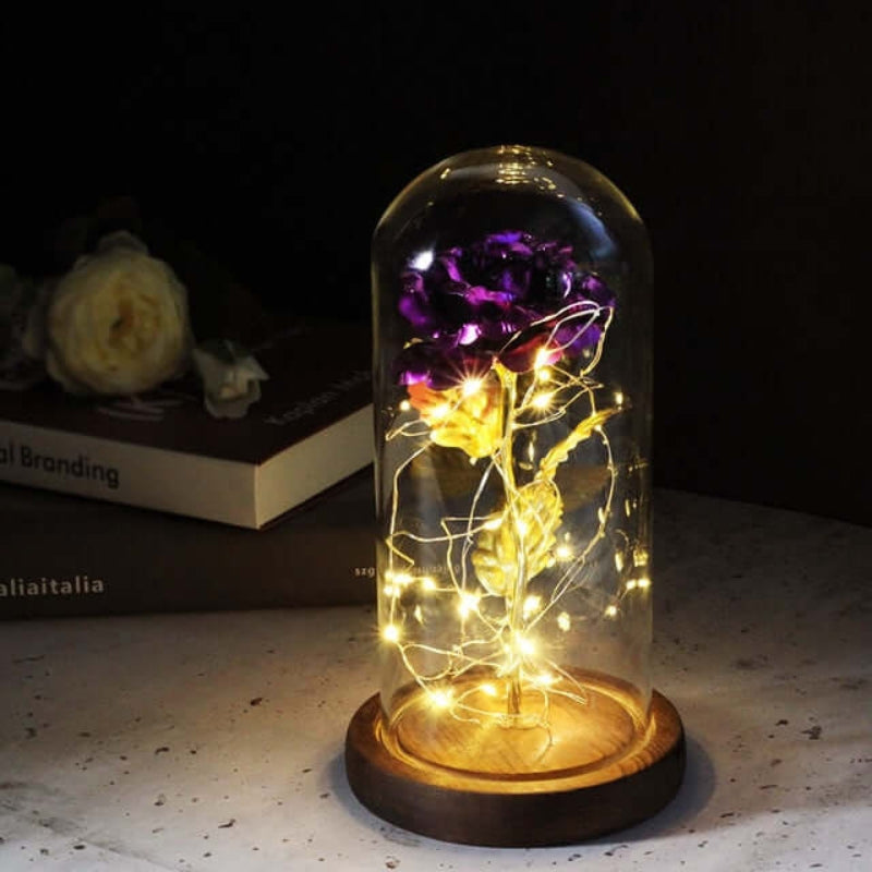 LED Rose Table Lamp Glass Dome Dual Power Decorative Light
