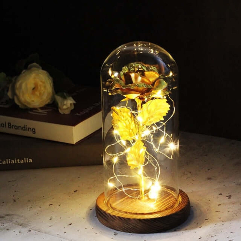 LED Rose Table Lamp Glass Dome Dual Power Decorative Light