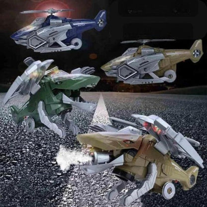 LED Transforming Dinosaur Helicopter Toy with Lights Music and Obstacle Avoidance