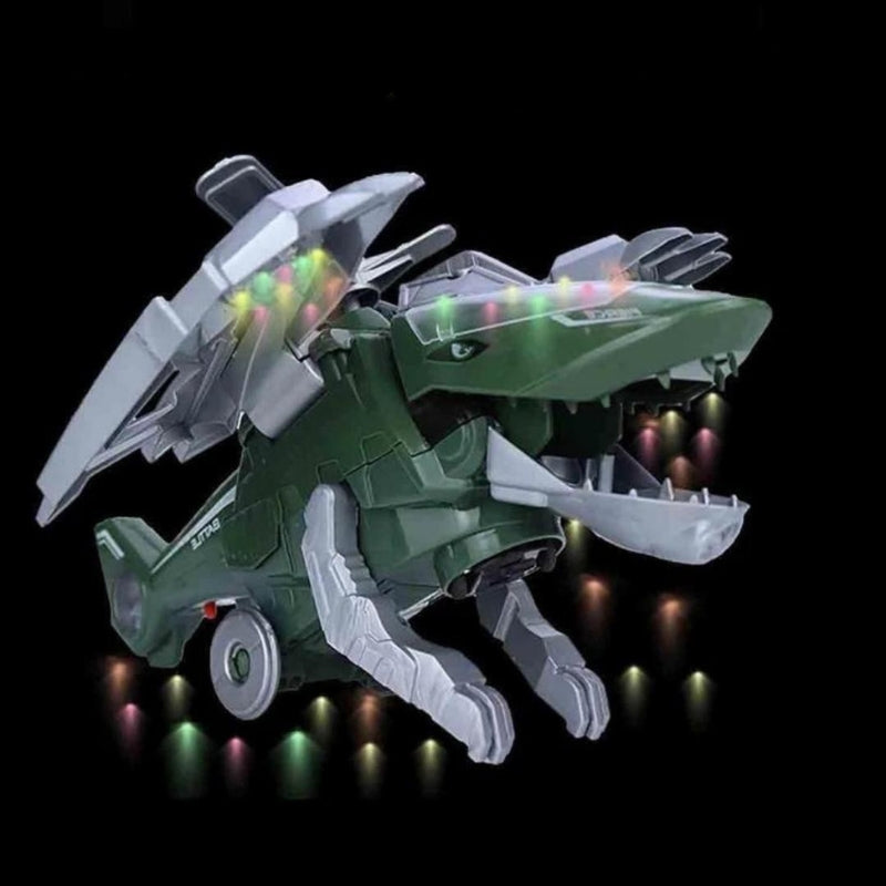 LED Transforming Dinosaur Helicopter Toy with Lights Music and Obstacle Avoidance
