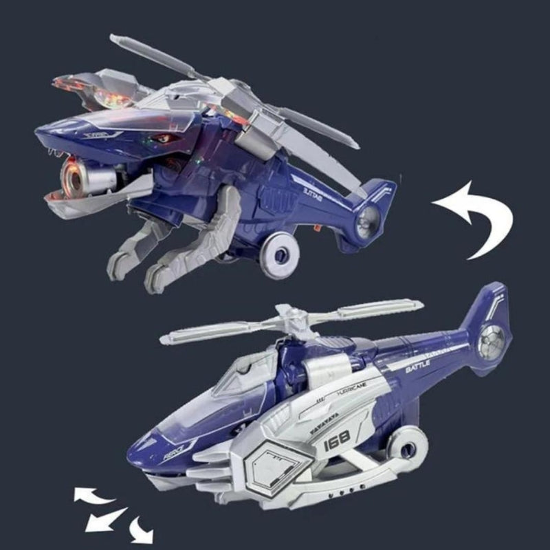 LED Transforming Dinosaur Helicopter Toy with Lights Music and Obstacle Avoidance