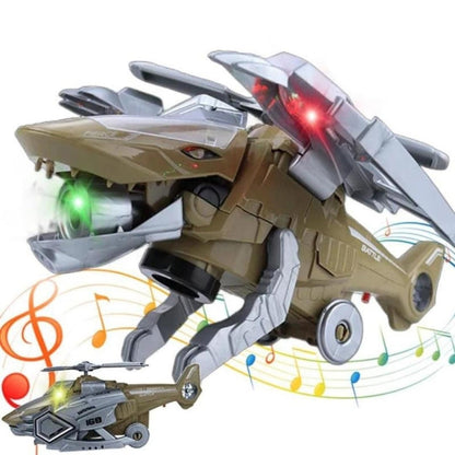 LED Transforming Dinosaur Helicopter Toy with Lights Music and Obstacle Avoidance