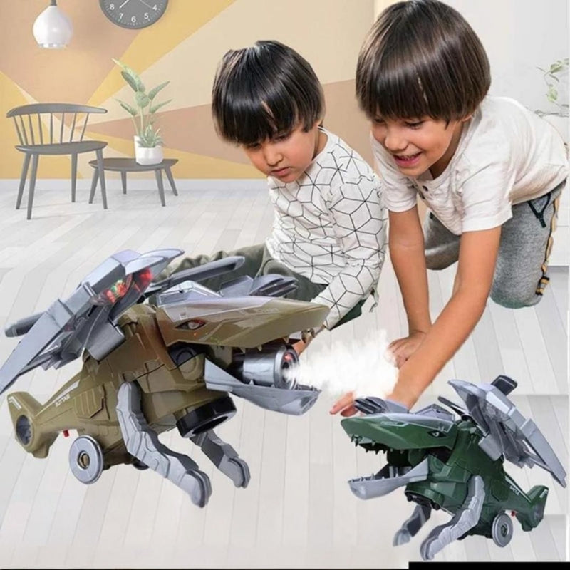 LED Transforming Dinosaur Helicopter Toy with Lights Music and Obstacle Avoidance