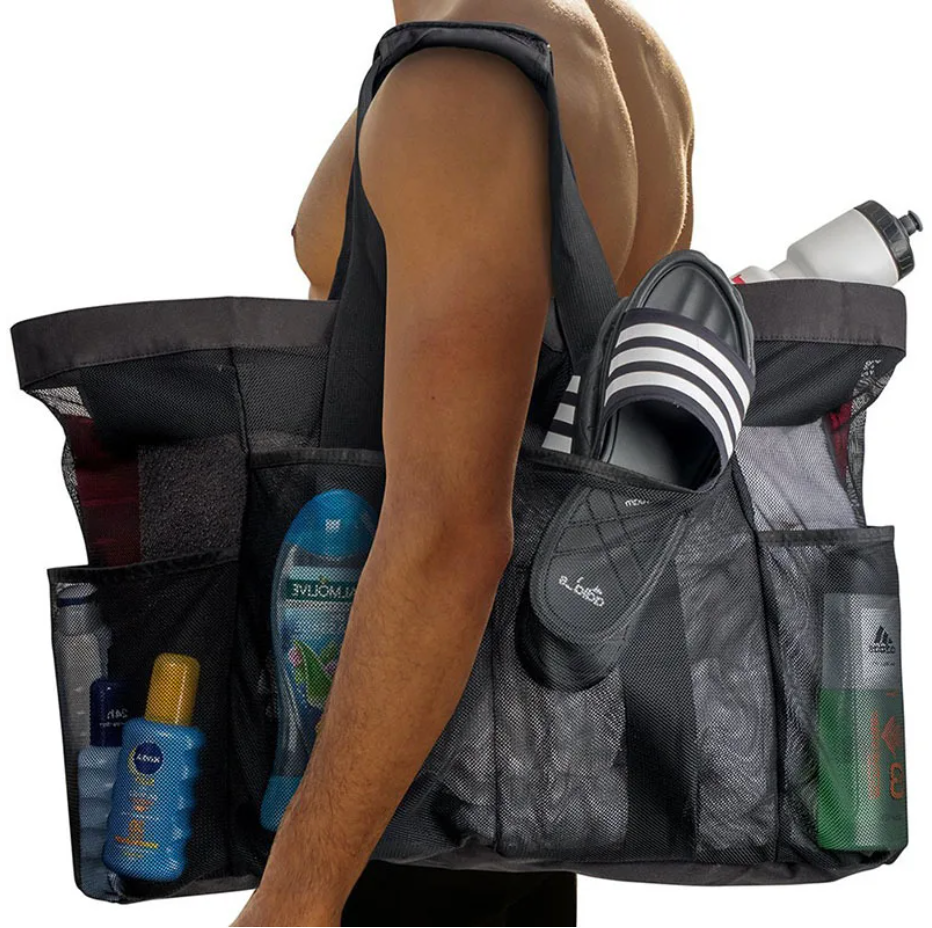 Large Beach Tote Bag 8 Pocket Mesh Beach Bag Towels Toys Swim Essentials