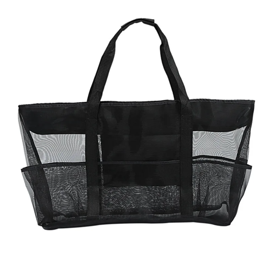 Large Beach Tote Bag 8 Pocket Mesh Beach Bag Towels Toys Swim Essentials