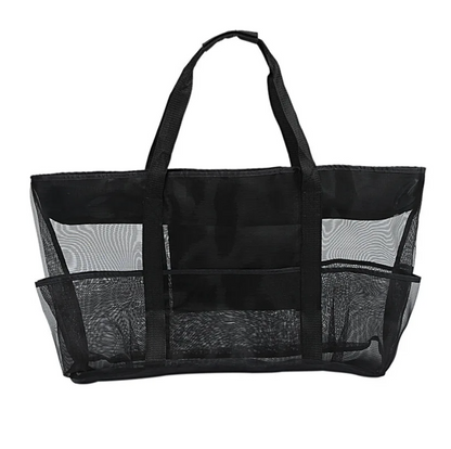 Large Beach Tote Bag 8 Pocket Mesh Beach Bag Towels Toys Swim Essentials