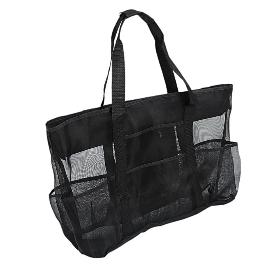 Large Beach Tote Bag 8 Pocket Mesh Beach Bag Towels Toys Swim Essentials