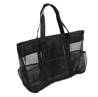 Large Beach Tote Bag 8 Pocket Mesh Beach Bag Towels Toys Swim Essentials