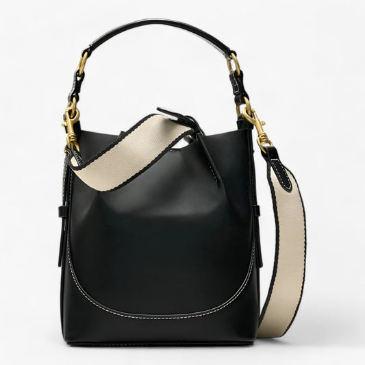 Large Capacity Bucket Shoulder Bag Wide Strap Crossbody Tote Stylish Everyday Handbag