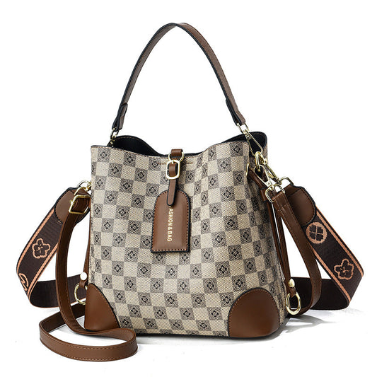 Large Capacity Handbag Adjustable Strap Smooth Zipper Structured Vintage Print Shoulder Bag