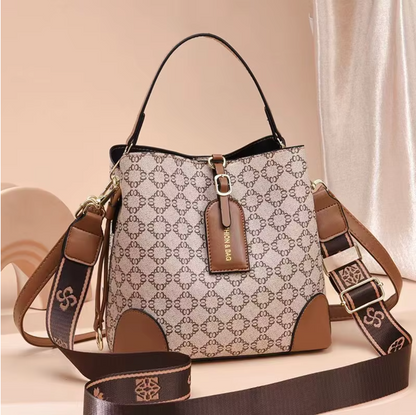 Large Capacity Handbag Adjustable Strap Smooth Zipper Structured Vintage Print Shoulder Bag