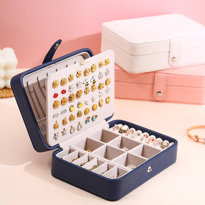 Leather Flip Lid Jewelry Storage Box Ring Earring Organizer