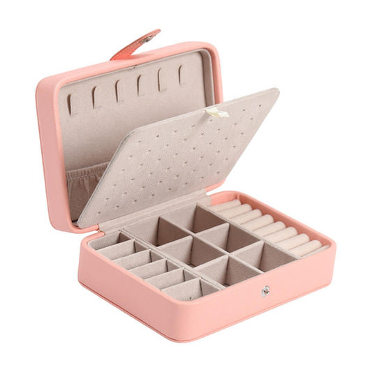 Leather Flip Lid Jewelry Storage Box Ring Earring Organizer