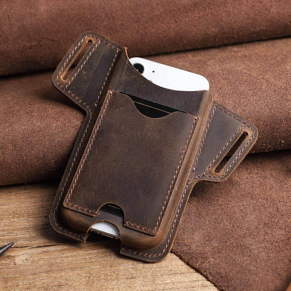 Leather Phone Belt Pouch Card Slot Protective Carry Case