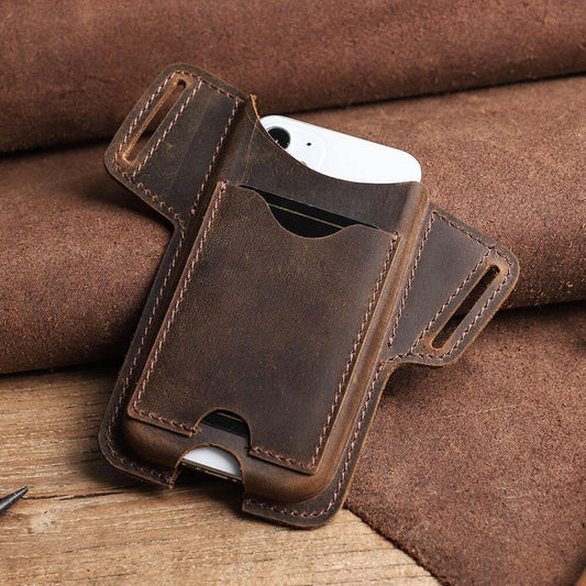 Leather Phone Belt Pouch Card Slot Protective Carry Case