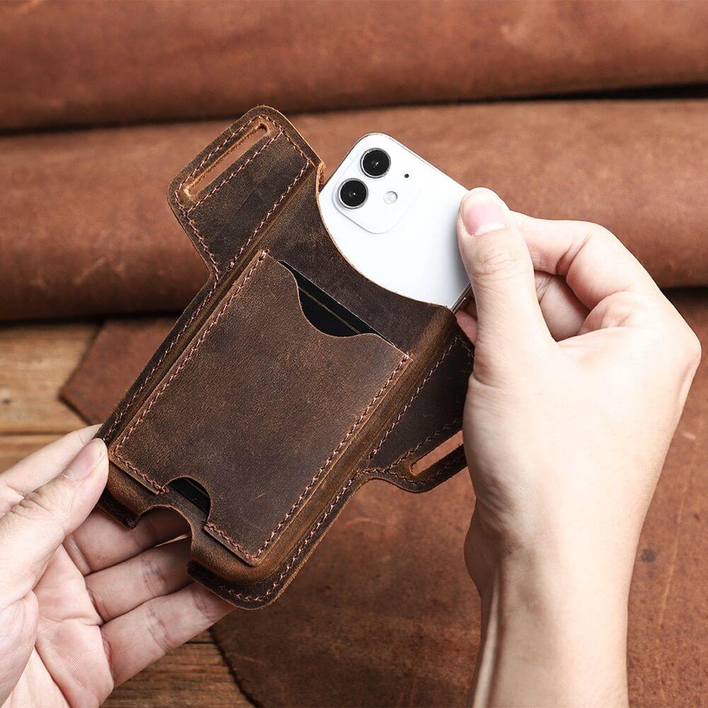 Leather Phone Belt Pouch Card Slot Protective Carry Case
