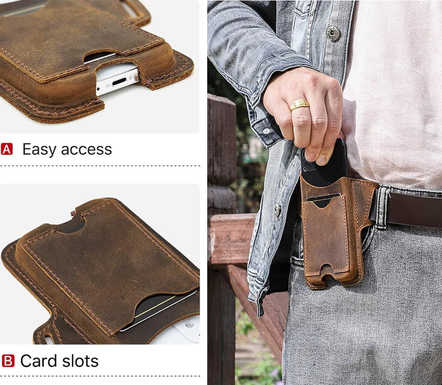 Leather Phone Belt Pouch Card Slot Protective Carry Case