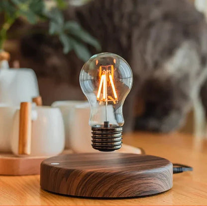 Levitating Edison Bulb Lamp with Walnut Wood Base – Modern Floating Desk Light