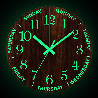 Luminous Wooden Wall Clock Glow Silent Quartz Round