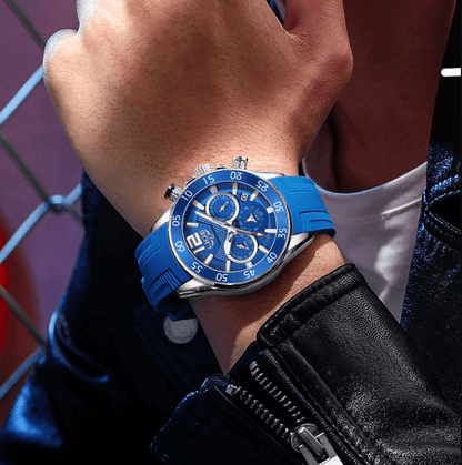 Luxury Chronograph Sports Watch – Men’s Quartz Silicone Strap Wristwatch