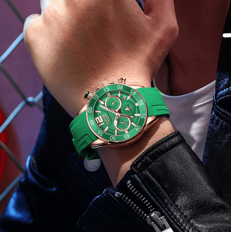 Luxury Chronograph Sports Watch – Men’s Quartz Silicone Strap Wristwatch
