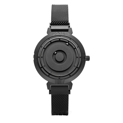 Magnetic Ball Display Wrist Watch Stainless Steel Quartz Timepiece