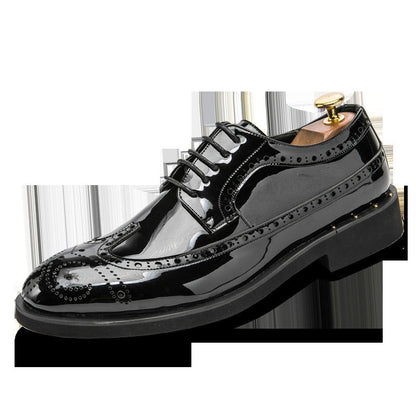 Men Metallic Brogue Lace Up Shoes High Shine Oxford Style Chunky Sole Dress Shoes