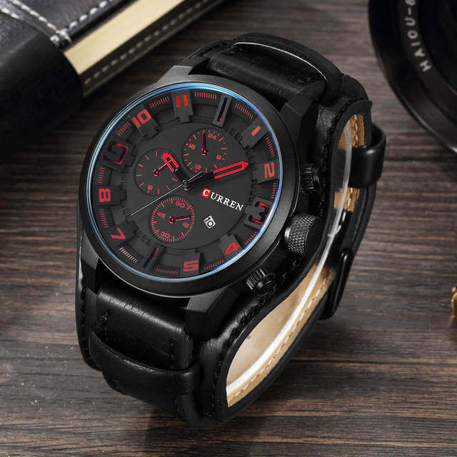 Men's Chronograph Leather Watch Analog Quartz Wristwatch for Business and Formal Wear