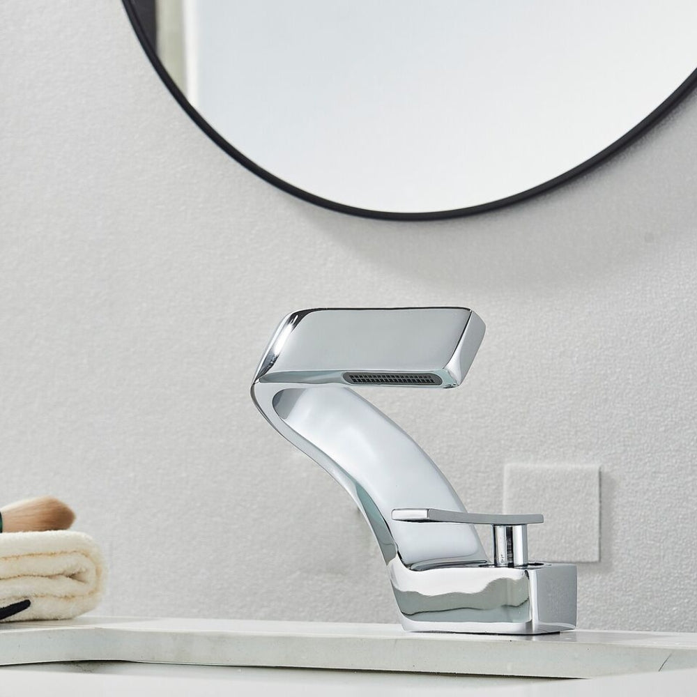 Modern Curved Kitchen Faucet Single Handle Swivel Spout