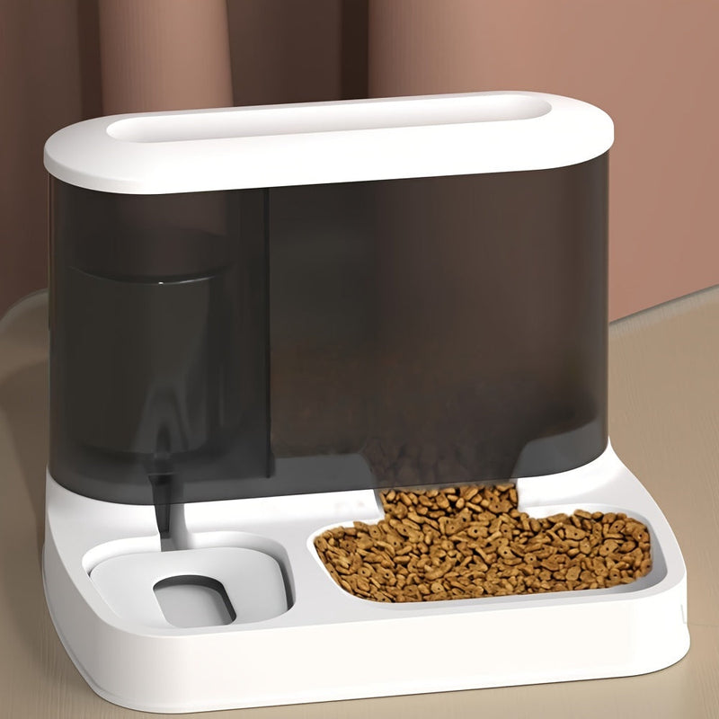 Modern Elevated Pet Feeding Station with Transparent Food Storage Dual Bowl Dog and Cat Feeder