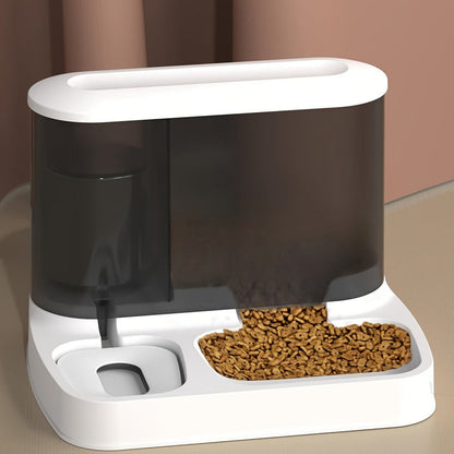 Modern Elevated Pet Feeding Station with Transparent Food Storage Dual Bowl Dog and Cat Feeder