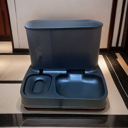 Modern Elevated Pet Feeding Station with Transparent Food Storage Dual Bowl Dog and Cat Feeder