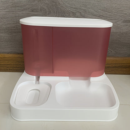 Modern Elevated Pet Feeding Station with Transparent Food Storage Dual Bowl Dog and Cat Feeder