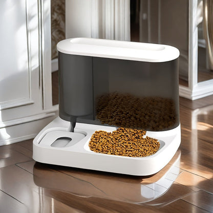 Modern Elevated Pet Feeding Station with Transparent Food Storage Dual Bowl Dog and Cat Feeder