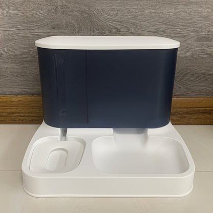 Modern Elevated Pet Feeding Station with Transparent Food Storage Dual Bowl Dog and Cat Feeder