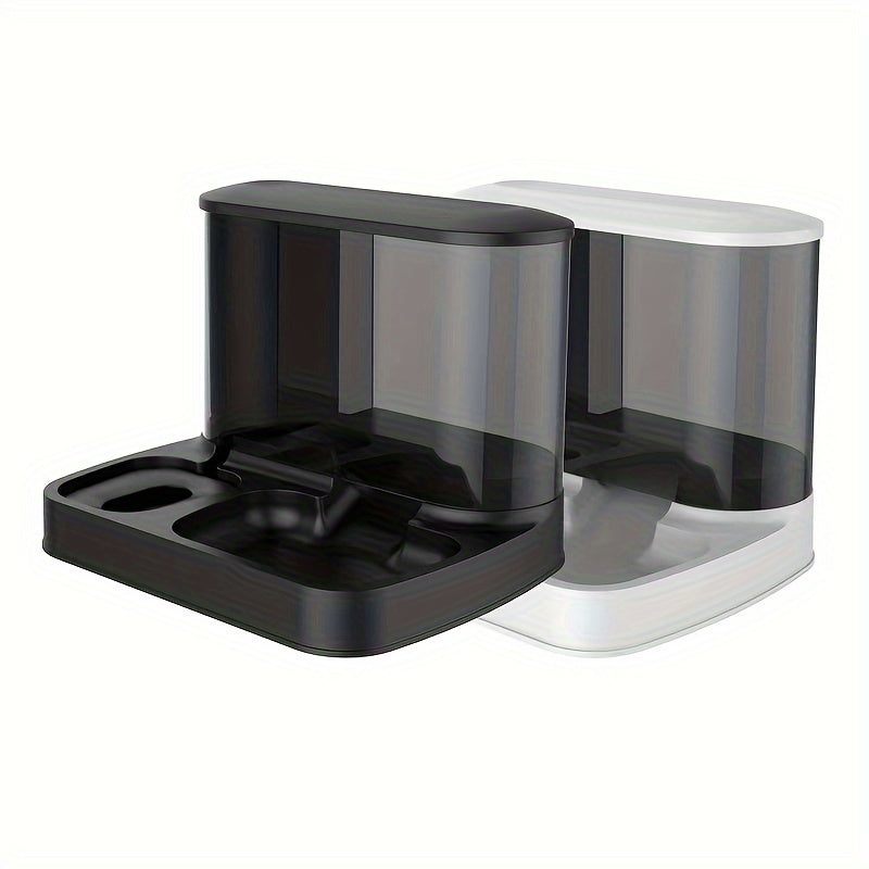 Modern Elevated Pet Feeding Station with Transparent Food Storage Dual Bowl Dog and Cat Feeder